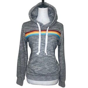 Reflex Women's Heather Grey Love Hoodie with Rainbow Design Cozycore Normcore L